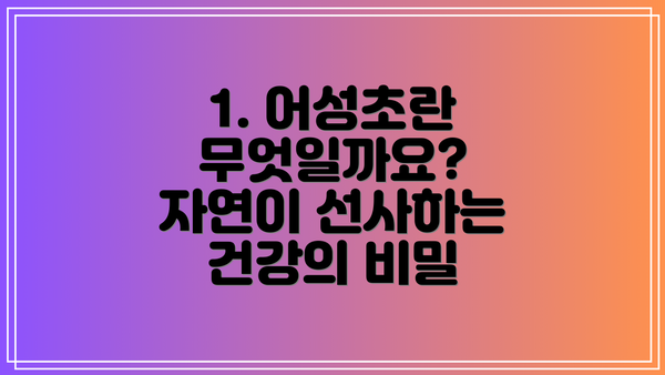 1. 어성초란 무엇일까요? 자연이 선사하는 건강의 비밀