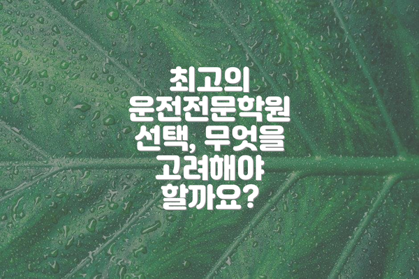 최고의 운전전문학원 선택, 무엇을 고려해야 할까요?