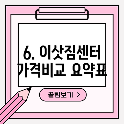 6. 이삿짐센터 가격비교 요약표