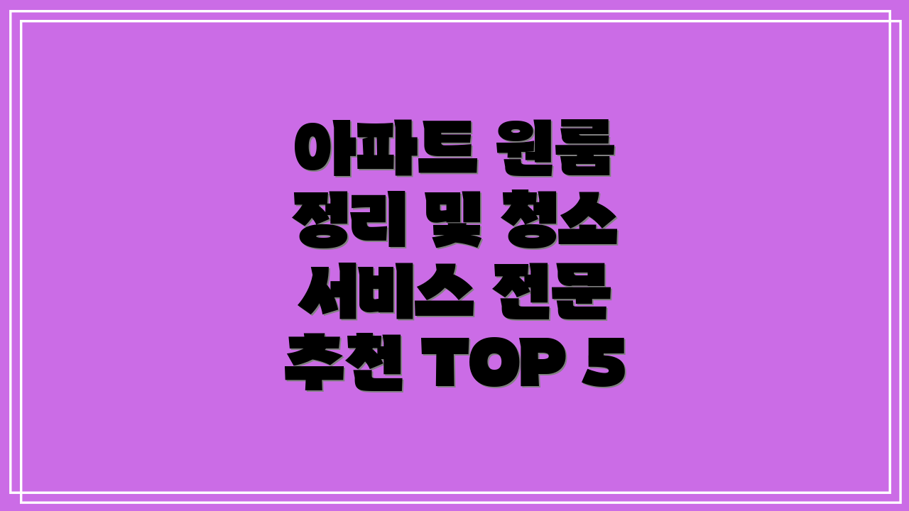 아파트 원룸 정리 및 청소 서비스 전문 추천 TOP 5